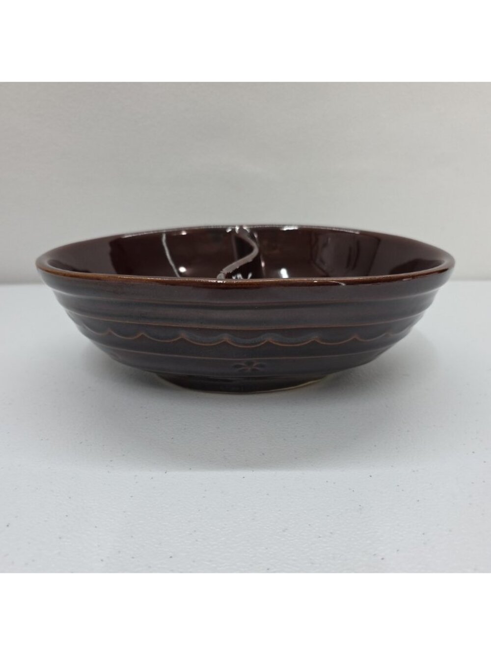Vtg Marcrest Daisy Dot Oven Proof Stoneware 10X8 Divided Serving Dish Brown EUC